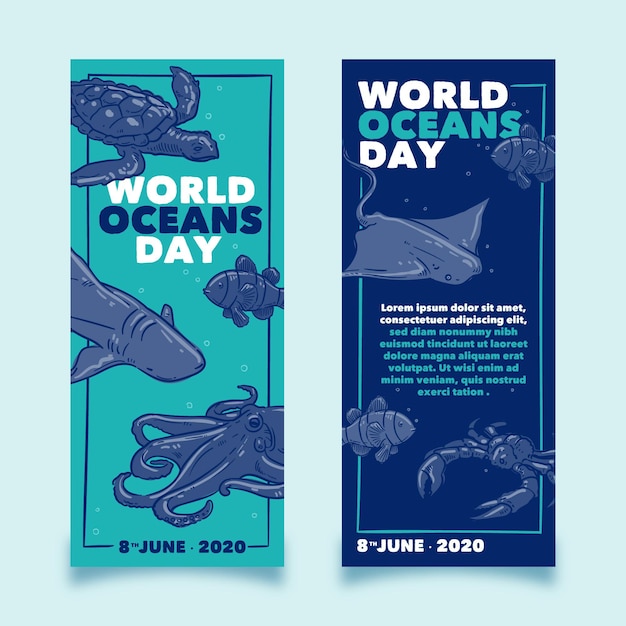 Bannière De La Journée Mondiale Des Océans Dessinée à La Main