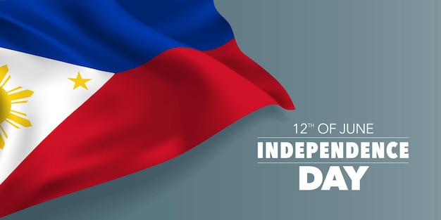 Banniere De Joyeux Jour De L Independance Des Philippines Conception De Fete Commemorative Du 12 Juin Avec Agitant Le Drapeau Vecteur Premium Banniere De Joyeux Jour De L Independance Des Philippines Conception De Fete Commemorative Du 12 Juin Avec Agitant Le Drapeau Vecteur Premium