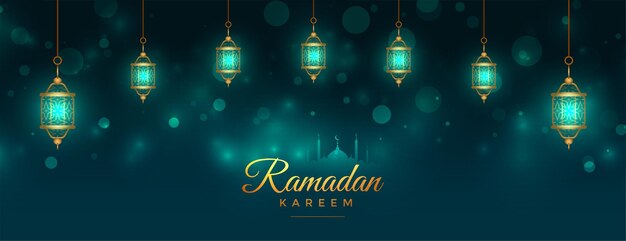 Bannière de lampes lanterne islamique belle ramadan kareem