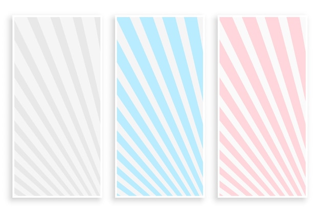 Bannière de lignes de rayons de couleurs pastel ensemble de trois