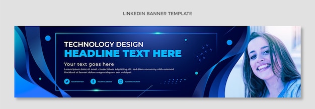 Vecteur gratuit bannière linkedin de technologie de fluide abstrait dégradé