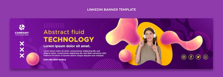 Vecteur gratuit bannière linkedin de technologie de fluide abstrait dégradé