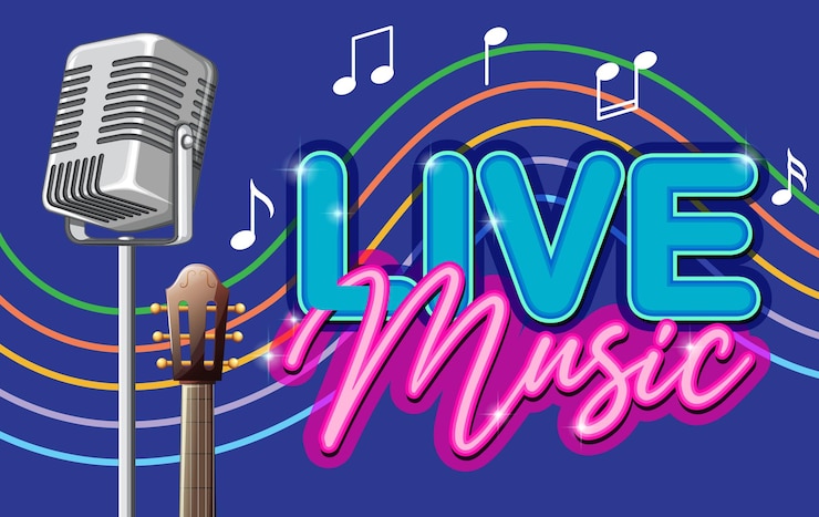 Vecteur gratuit bannière de musique live avec microphone vintage