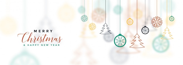 Vecteur gratuit bannière de noël joyeux blanc avec décoratif