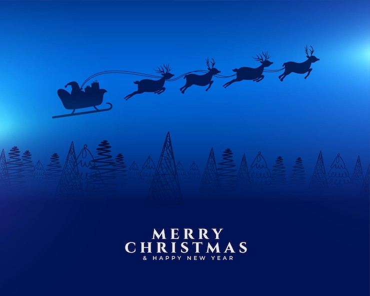 Vecteur gratuit bannière de noël et de vacances d'hiver avec la silhouette du père noël en traîneau