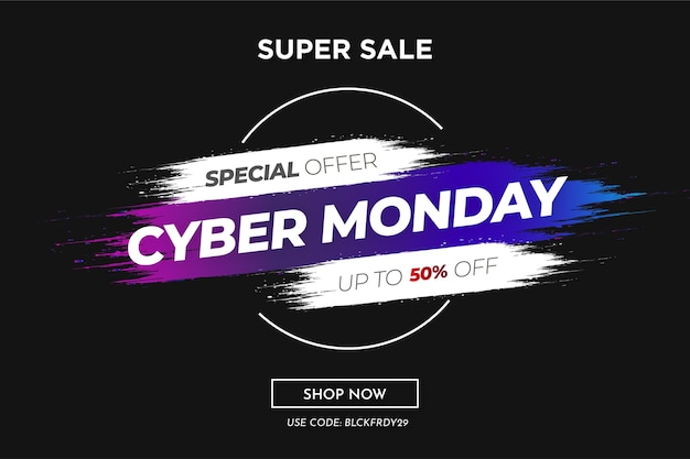 Vecteur gratuit bannière noire moderne cyber monday avec coup de pinceau