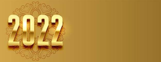 Vecteur gratuit bannière de nouvel an effet de texte 3d doré 2022 avec décoration de mandala