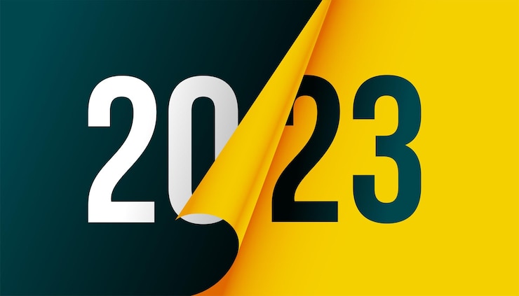 Vecteur gratuit bannière d'occasion du nouvel an 2023 dans le style de page curl