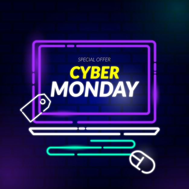 Vecteur gratuit bannière de l'offre spéciale neon cyber monday