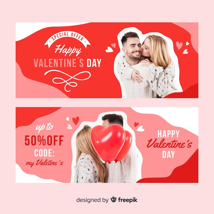 Vecteur gratuit bannière offre spéciale saint valentin avec couple amoureux