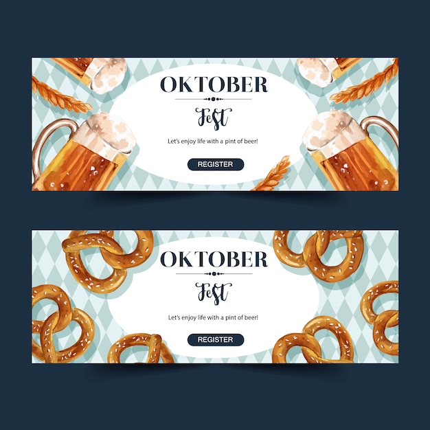 Vecteur gratuit bannière oktoberfest avec bière, bretzel