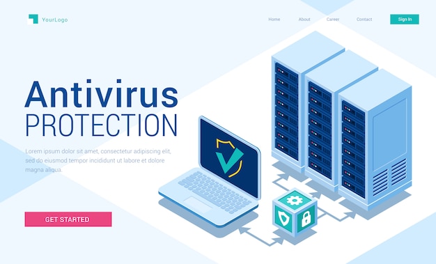 Vecteur gratuit bannière de page de destination isométrique de protection antivirus