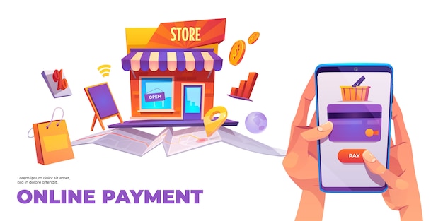Bannière de paiement en ligne, carte de crédit pour smartphone