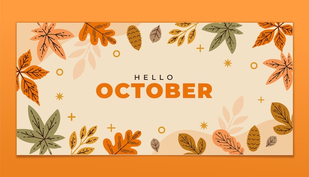Vecteur gratuit bannière plat bonjour octobre pour la célébration de l'automne