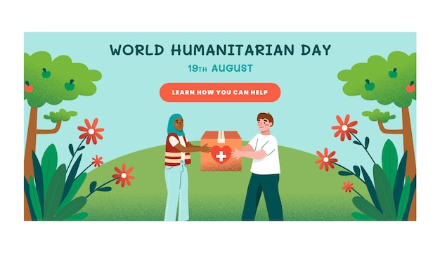 Vecteur gratuit bannière plate dessinée à la main de la journée humanitaire mondiale