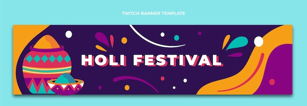 Vecteur gratuit bannière plate holi twitch