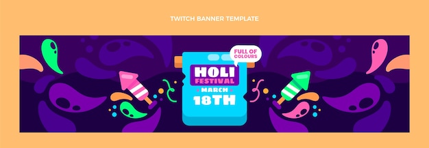 Vecteur gratuit bannière plate holi twitch