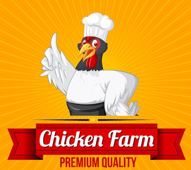 Vecteur gratuit bannière de poulet de qualité supérieure avec personnage de dessin animé de chef de poulet