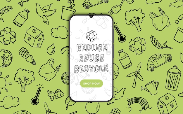 Vecteur gratuit bannière pour le recyclage avec smartphone