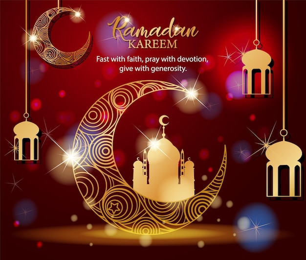 Vecteur gratuit bannière ramadan kareem avec motifs islamiques et lanternes