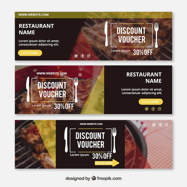 Vecteur gratuit bannière de restaurant avec photographie