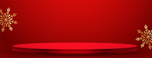 Vecteur gratuit bannière rouge joyeux noël avec plate-forme de podium 3d