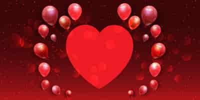 Vecteur gratuit bannière de la saint-valentin avec coeur et ballons