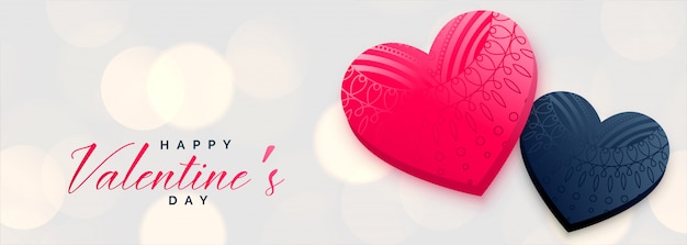 Bannière de Saint Valentin avec deux beaux coeurs