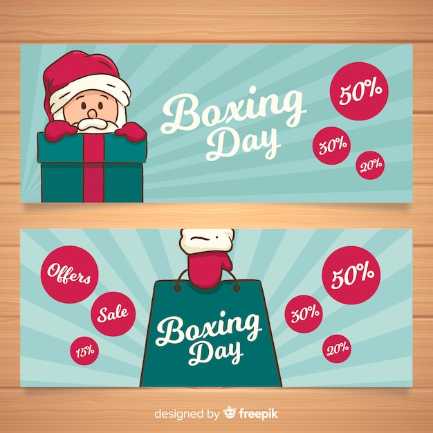 Bannière De Santa Boxing Day Dessinée à La Main