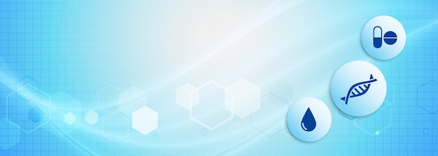 Vecteur gratuit bannière de science médicale dans la nuance de couleur bleue