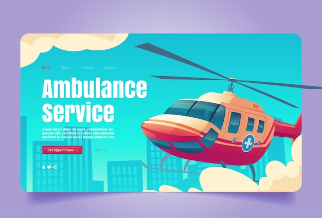 Vecteur gratuit bannière de service d'ambulance page de destination vectorielle du sauvetage d'urgence et du service de premiers secours d'urgence avec c...