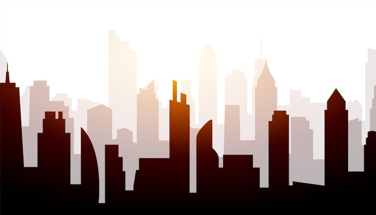 Vecteur gratuit bannière de silhouette d'horizon moderne accrocheuse pour la vue sur la ville