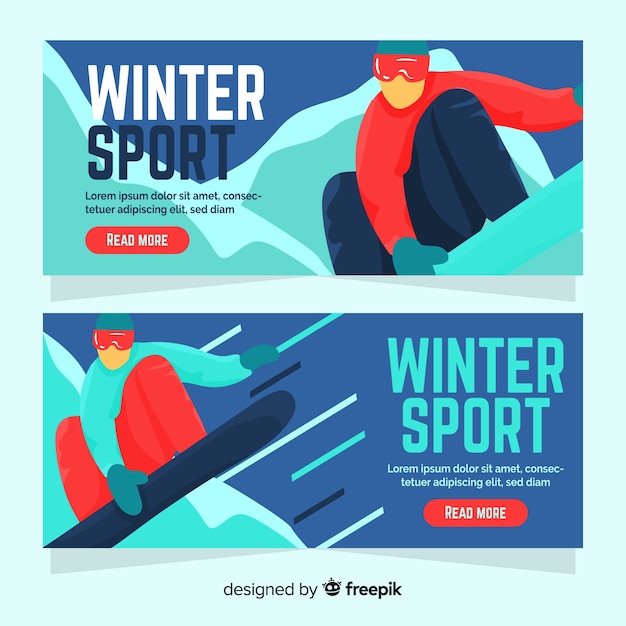Vecteur gratuit bannière de sport d'hiver pratiquant de snowboard