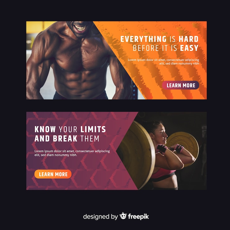Vecteur gratuit bannière de sport plat avec photo