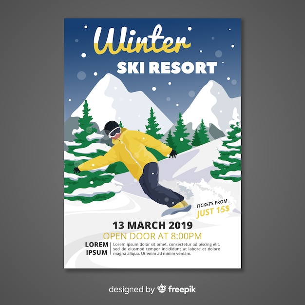 Vecteur gratuit bannière de station de ski d'hiver