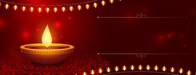 Vecteur gratuit bannière traditionnelle shubh deepavali avec espace texte et diya lumineux