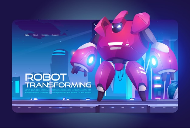 Bannière de transformation de robot avec cyborg rouge