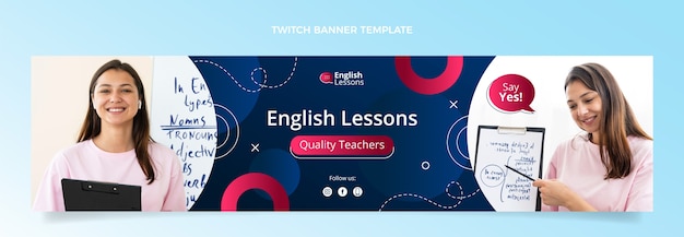 Vecteur gratuit bannière de twitch de cours d'anglais dégradé