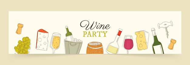 Vecteur gratuit bannière de twitch de fête du vin dessiné à la main