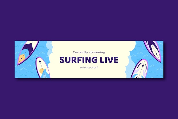 Vecteur gratuit bannière de twitch de surf design plat