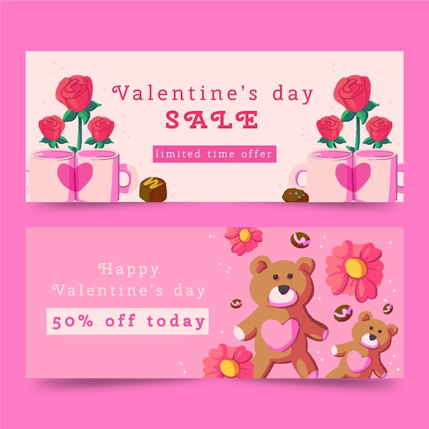 Bannière de valentine aquarelle avec roses et ours en peluche