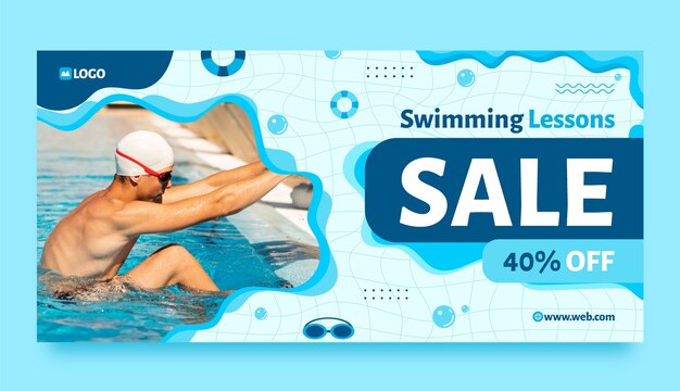 Bannière de vente de cours de natation dessinés à la main