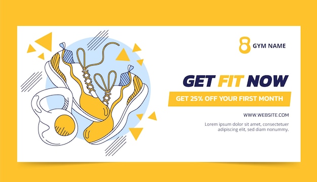 Vecteur gratuit bannière de vente de fitness gym dessinés à la main