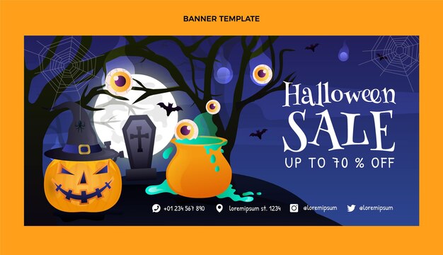 Vecteur gratuit bannière de vente horizontale dégradé halloween