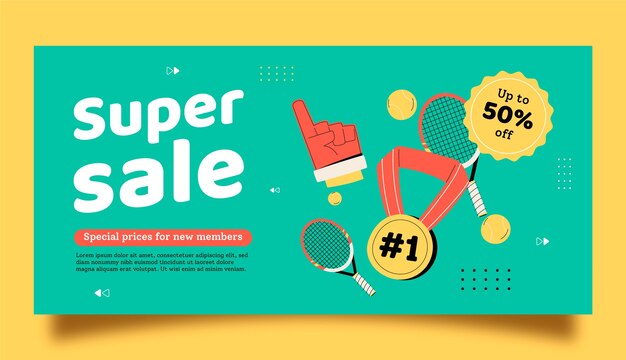 Vecteur gratuit bannière de vente de jeux de tennis dessinés à la main