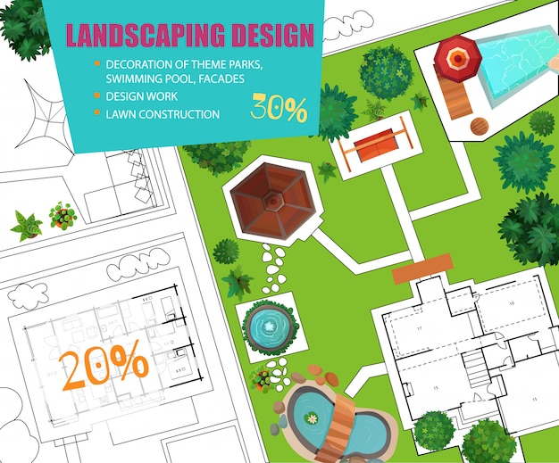 Vecteur gratuit bannière de vente landscape design top view