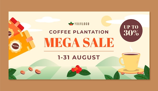 Vecteur gratuit bannière de vente de plantation de café dessinée à la main
