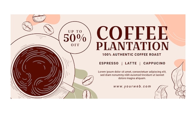 Bannière de vente de plantation de café dessinée à la main