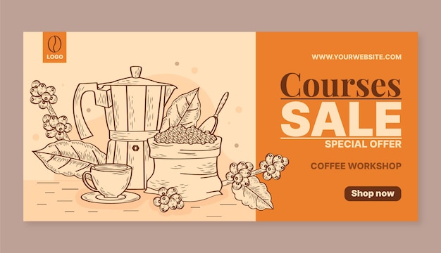 Vecteur gratuit bannière de vente de plantation de café de gravure