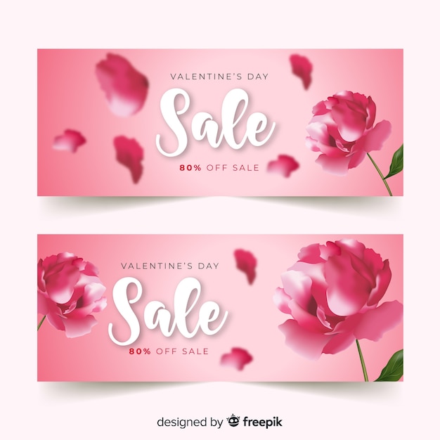 Vecteur gratuit bannière de vente réaliste fleur valentine
